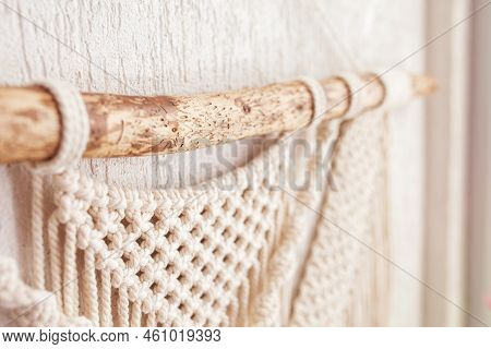 Handmade Macrame Wallhanging. Wooden Stick With100% Cotton Wall Decoration.  Macrame Braiding And Co
