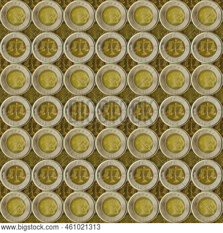 Ethiopian One Birr Coin. Background From Coins. Full Frame Shot Of Coins. Obverse And Reverse Of The