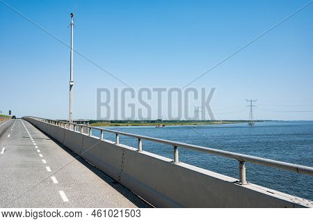 Nagele, Flevoland, The Netherlands - 07 20 2022 - View Over The Ketel Bridge With The A6 Freeway