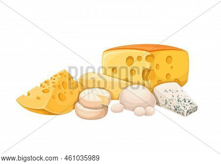 Italian Cheese, Slices Of Dairy Food Products Set, Isolated Formaggio Gourmet Collection