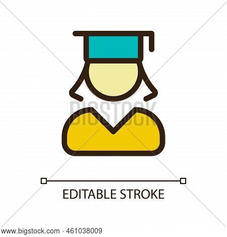Female Student Pixel Perfect Rgb Color Ui Icon. Graduate. Alumna Of University. Simple Filled Line E
