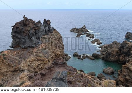 Icod De Los Vinos, Tenerife, Canary Islands, Spain, August 30, 2022: Volcanic Rocks On The Cliffs Of