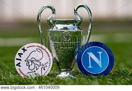 September 3, 2022, Moscow, Russia. Emblems Of Football Clubs Participating In The Group Stage Of The