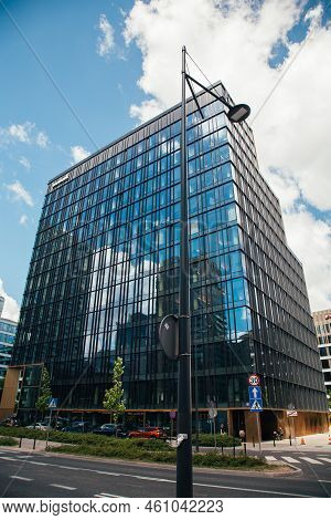 Warsaw, Poland - June 22, 2022: Office Architecture. City Center. Downtown Industry. Street Road Wit