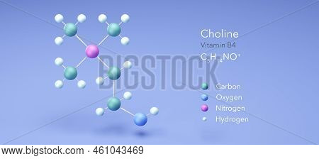 Choline, Vitamin B4, Molecular Structures, 3d Model, Structural Chemical Formula And Atoms With Colo