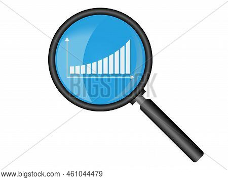 Business Graph And Statistics, Finance Chart Through Magnifier And Glass. Chart Magnification Icon A