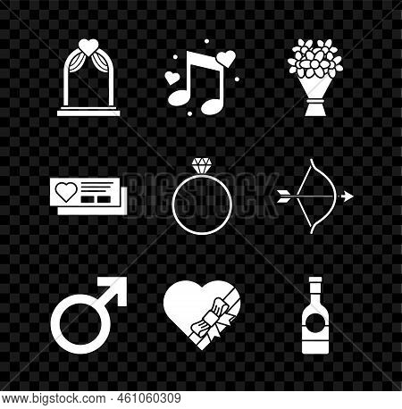 Set Wedding Arch, Music Note, Tone With Hearts, Bouquet Of Flowers, Male Gender Symbol, Candy Shaped