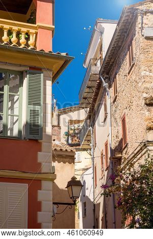 Ancient Narrow Streets In Village Roquebrune-cap-martin, France, On The Mediterranean Coast Near Mon