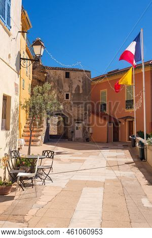 Ancient Narrow Streets In Village Roquebrune-cap-martin, France, On The Mediterranean Coast Near Mon