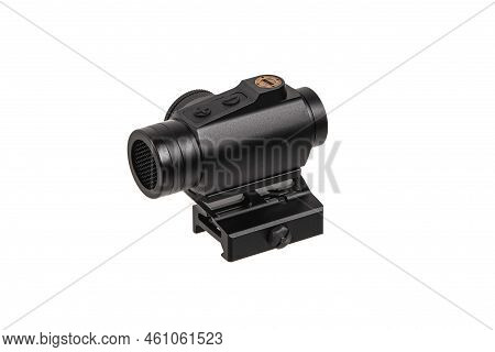 Modern Optical Collimator Sight. Aiming Device For Shooting At Short Distances. Isolate On A White B