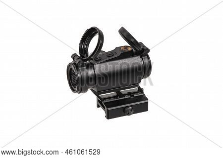 Modern Optical Collimator Sight. Aiming Device For Shooting At Short Distances. Isolate On A White B