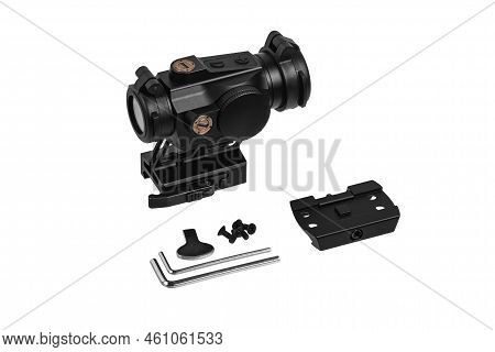 Modern Optical Collimator Sight. Aiming Device For Shooting At Short Distances. Isolate On A White B