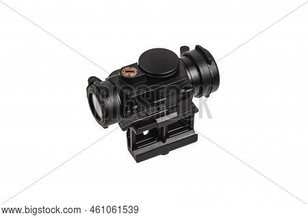 Modern Optical Collimator Sight. Aiming Device For Shooting At Short Distances. Isolate On A White B