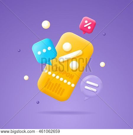 3d Different Cupons Concept Set Plasticine Cartoon Style Monetary Value Vouchers. Vector Illustratio