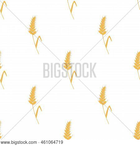 Seamless Pattern With Spikelets And Grains Of Wheat On White Background. Vector Cartoon Flat Illustr