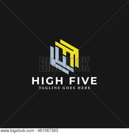 Abstract Initial Letter Hf Or Fh Logo In Silver-yellow Color Isolated In Black Background Applied Fo