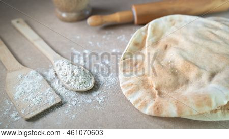 Arabic Bread On A Table In The Bakery Kitchen