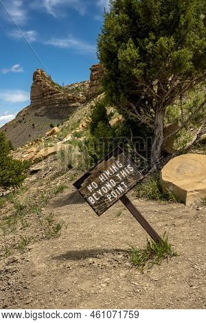 Tilted No Hiking Beyond This Point Sign In Mesa Verde National Park