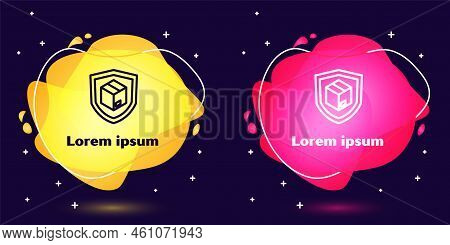 Set Line Delivery Security With Shield Icon Isolated On Blue Background. Delivery Insurance. Insured