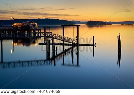Sidney, British Columbia, Canada - August 29, 2022. Sidney Bc Twilight Dawn Waterfront. Morning Sunr