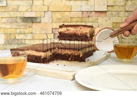 Coconut Cake Made Of Fresh Coconut On A Table