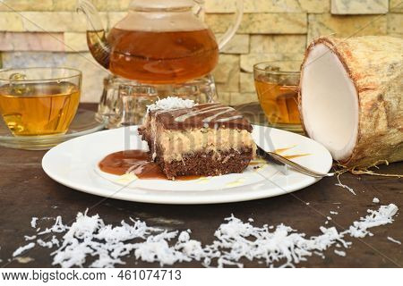 Coconut Cake Made Of Fresh Coconut On A Table