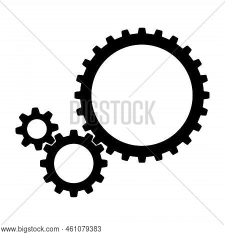 3 Sizes Of Mechanical Cogwheels, Small 8 Teeth, Medium 12 Teeth And Large 24 Teeth. Black Silhouette