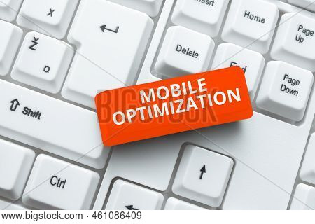 Text Caption Presenting Mobile Optimization. Concept Meaning Site Content Reformatted For Handheld O