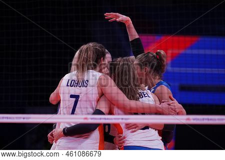Ankara, Turkiye - June 03, 2022: Netherlands Players Celebrating Score Point During Italy Vnl Pool M