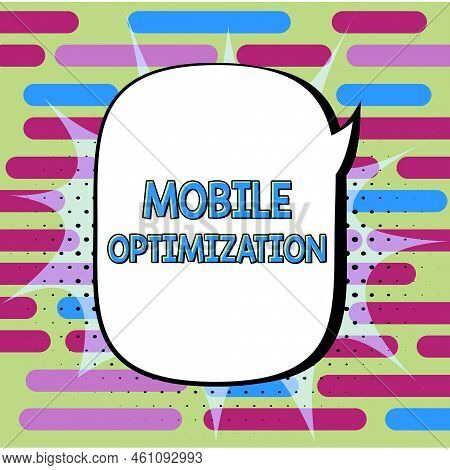 Text Caption Presenting Mobile Optimization. Conceptual Photo Site Content Reformatted For Handheld 