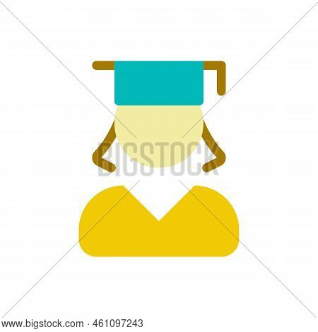 Female Student Flat Color Ui Icon. Graduate Girl. Alumna Of School, University. Former Pupil. Simple