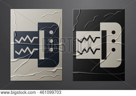 White Seismograph Icon Isolated On Crumpled Paper Background. Earthquake Analog Seismograph. Paper A