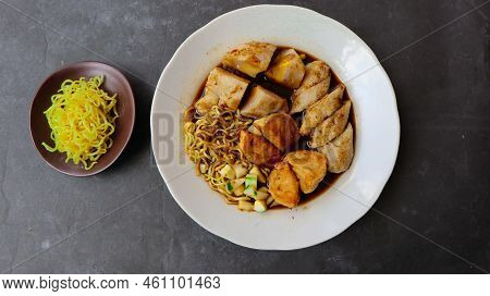 Pempek Or Empek-empek Or Fish Cake Is A Food Made From Soft Ground Fish Meat Mixed With Tapioca Flou