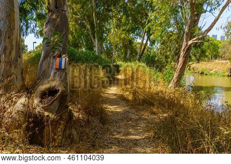 View Of The Israel National Trail Marker, In The Yarkon Park, Tel-aviv, Israel