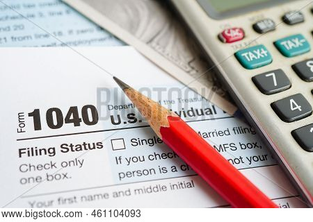 Tax Form 1040 U.s. Individual Income Tax Return, Business Finance Concept.