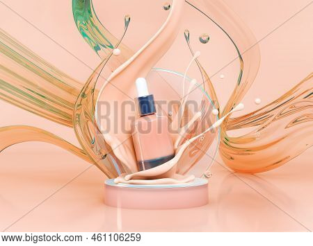 Blank Cosmetics Skincare Product Or Packaging For Mock Up. Liquid Makeup Foundation Bottle With Cosm