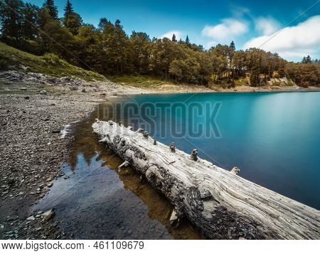 Turquoise Lake In Mountains, Mtsvane Lake, Georgia. Long Exposure.