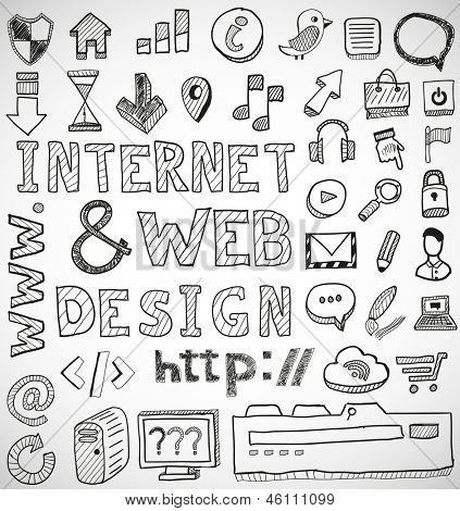 Internet ja web design käsin piirretty vektori doodles