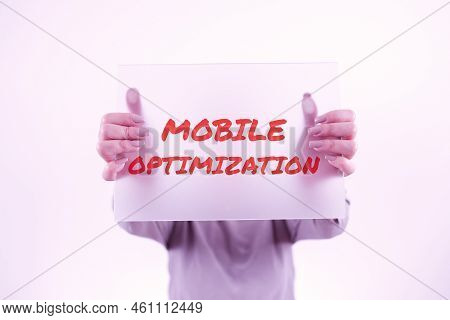 Text Showing Inspiration Mobile Optimization. Concept Meaning Site Content Reformatted For Handheld 