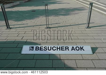 08.20.2022, Germany, Homberg, Parking Lot Markings Of The German Insurance Company Aok, Sign With Th