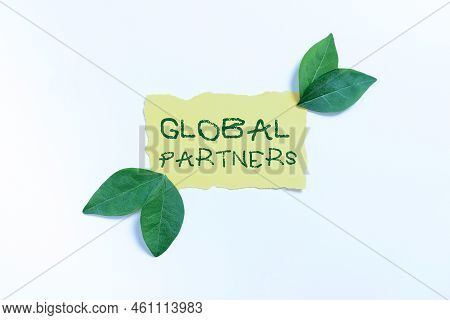 Text Caption Presenting Global Partnerstwo Or More Firms From Different Countries Work As A Team. Co