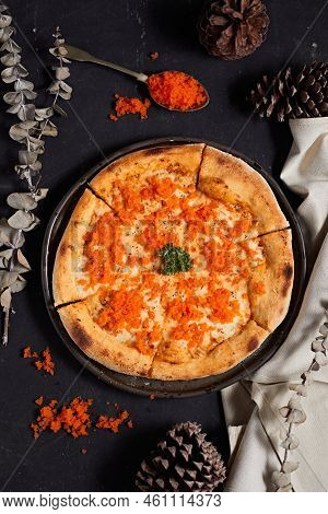 Homemade Ebiko Cream Sauce And Cheese Pizza