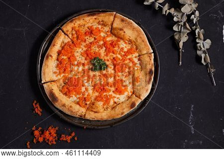 Homemade Ebiko Cream Sauce And Cheese Pizza