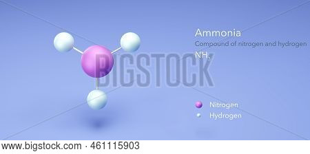 Ammonia, Compound Nitrogen Hydrogen, Molecular Structures, 3d Model, Structural Chemical Formula And
