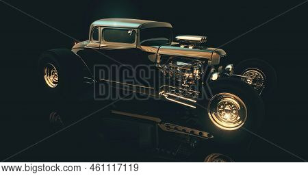 Hot Rod Black On Dark Background. 3d Render.