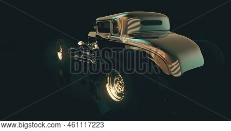 Hot Rod Black On Dark Background. 3d Render.