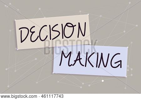 Hand Writing Sign Decision Makingthe Act Of Deciding Between Two Or More Possibilities. Internet Con