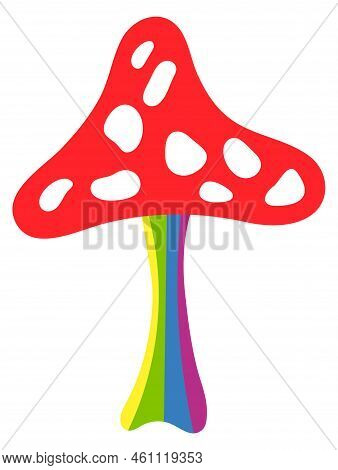 Psychedelic Mushroom Icon. Colorful Rainbow Retro Fungus