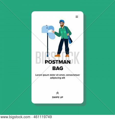 Postman Bag Vector. Old Vintage, Post Mail, Postal Job, Letter Mailman, Service Brown, Address Man D