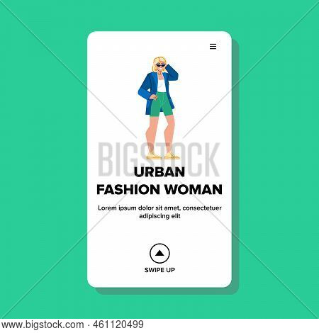 Urban Fashion Woman Vector. Girl Street, Young Model, Stylish Female, Style Portrait, Lifestyle Beau